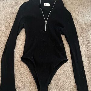 SO Black Polo Collar Zippered Bodysuit